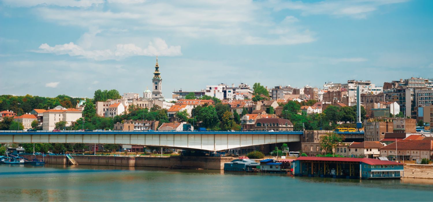 View on old city of Belgrade with Branko's bridge, Serbia