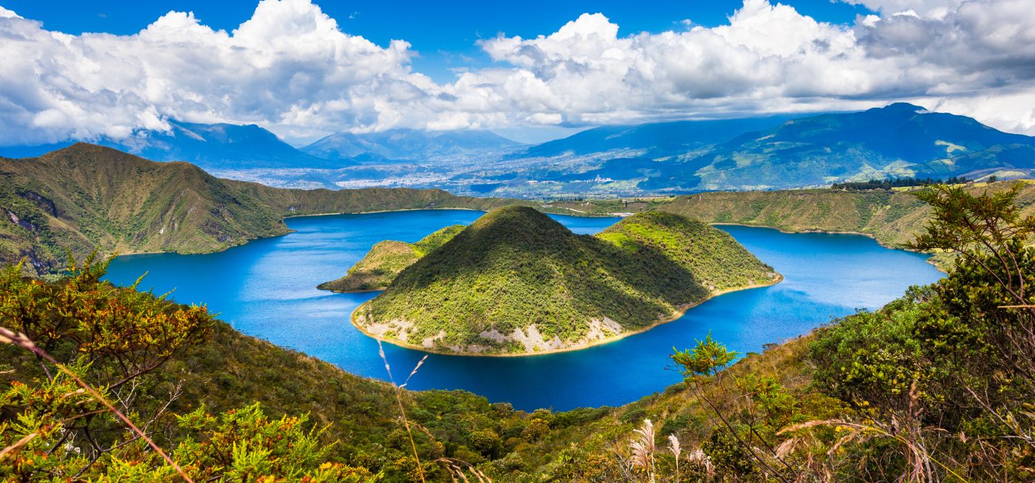 Cuicocha, a beautiful blue lagoon inside the crater of the Cotacachi volcano, in Ecuador