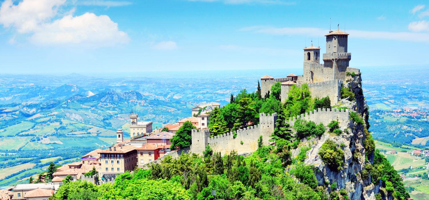 The view of San Marino and the peak of Mount Titan