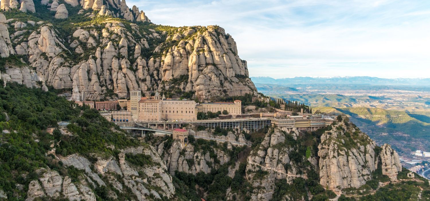 Nice overview over the monasty from Montserrat. Mountains around are beautiful round and from the monastry is a magnificent view over the land below