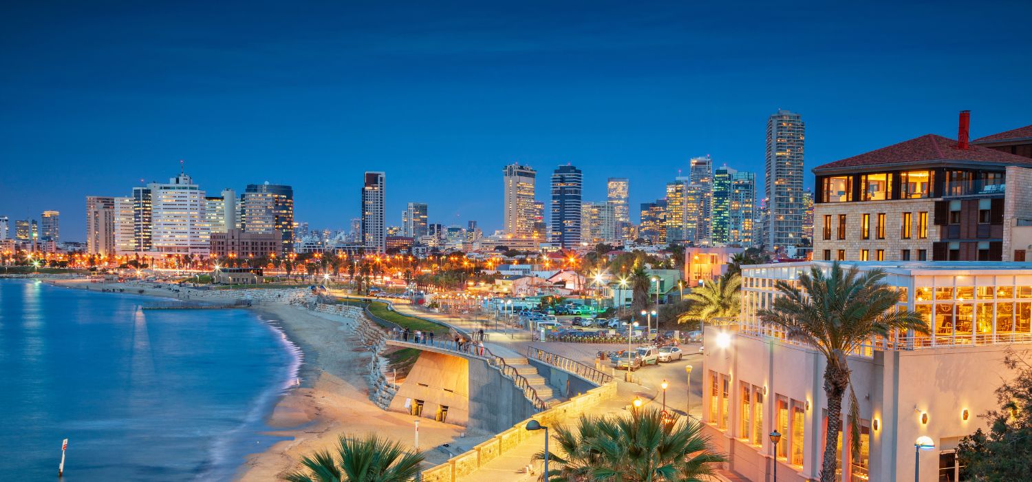 Cityscape image of Tel Aviv, Israel during sunset