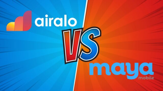 Airalo vs., versus Maya, blue and red Background